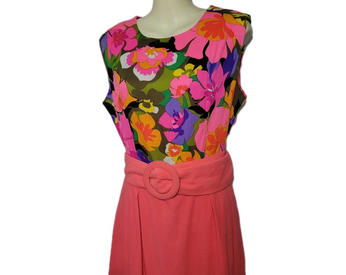 Vintage 1960s Deadstock Simpsons Dress | Floral Pink Cotton | Size M