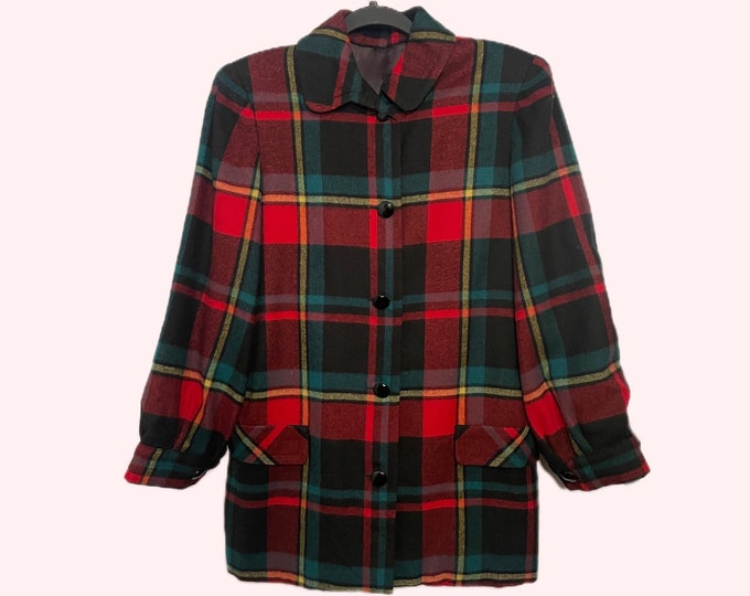 Vintage 1960s/70s  Plaid Wool 49er Style Jacket - Union Made Woman's Lined Coat Jacket - Size  M