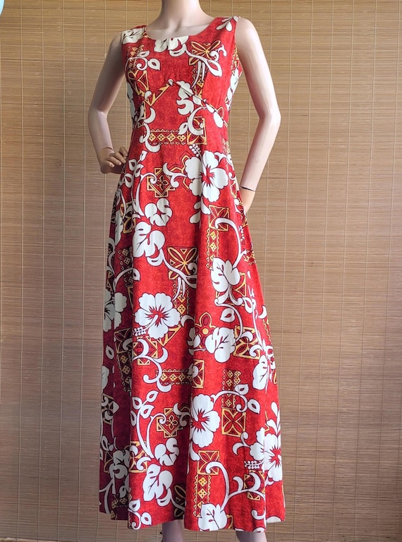 Vintage Barkcloth Deadstock Hawaiian Maxi Dress | Tiki Dress - Women's Size Medium - Hawaiian/Aloha/Mahalo/Polynesian/Tiki Oasis/Beach/Surf