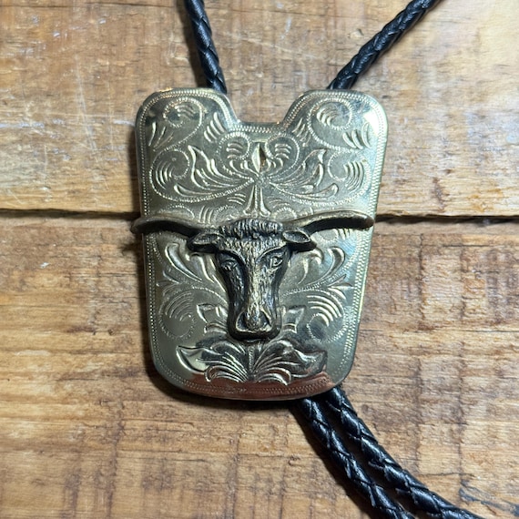 Vintage Gold/Brass Bull Bolo Tie - Western / Cowboy / Country / Rockabilly / Country / Canada / Accessories