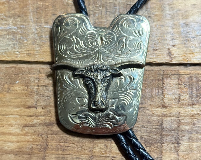 Vintage Gold/Brass Bull Bolo Tie - Western / Cowboy / Country / Rockabilly / Country / Canada / Accessories
