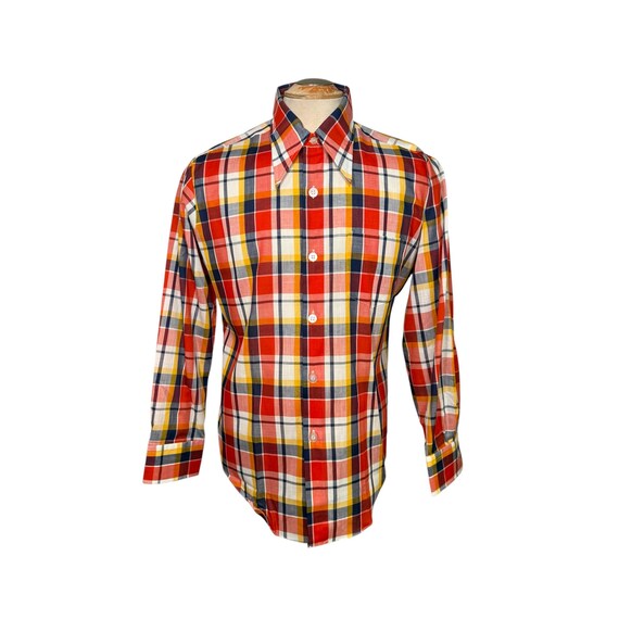 Vintage 1970s Deadstock  Prince Romane Plaid Long Sleeve Button-Down Shirt | Men’s size LARGE | Authentic Vintage, 70s Men's Fashion