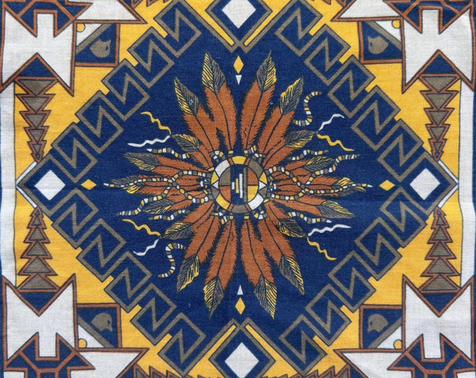Vintage Western Native American Themed Bandana - All Cotton Colorfast - Made in USA - RN 13960 | Western, Horses, Eagle, Country, Americana