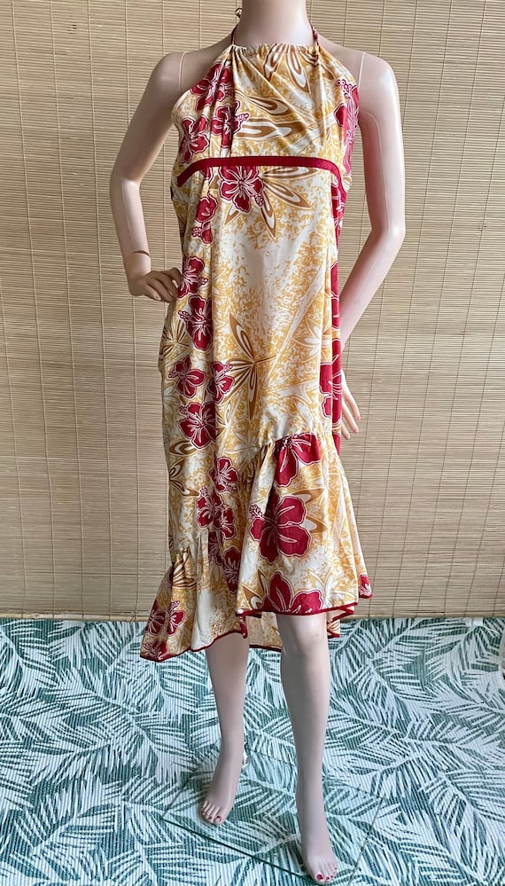 Vintage  Hawaiian Tiki Dress  |  Made in Hawaii Women's Size Large | TIKI/ Muumuu / Hawaii / Aloha / Mahalo