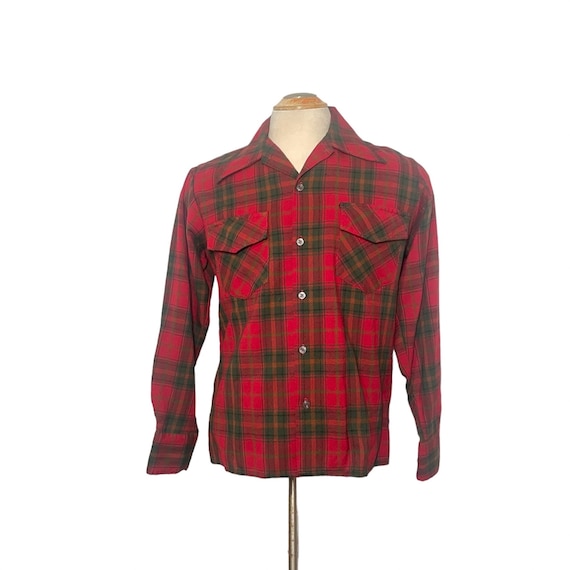 Vintage 1970s Plaid Hudson's Bay Flap Pocket Long Sleeve Shirt - Size M