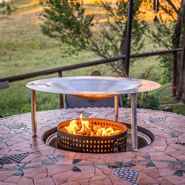 28" Fire pit heat deflector / reflector and cover for better warmth - HeatSaver - Use your backyard or patio in the fall and spring