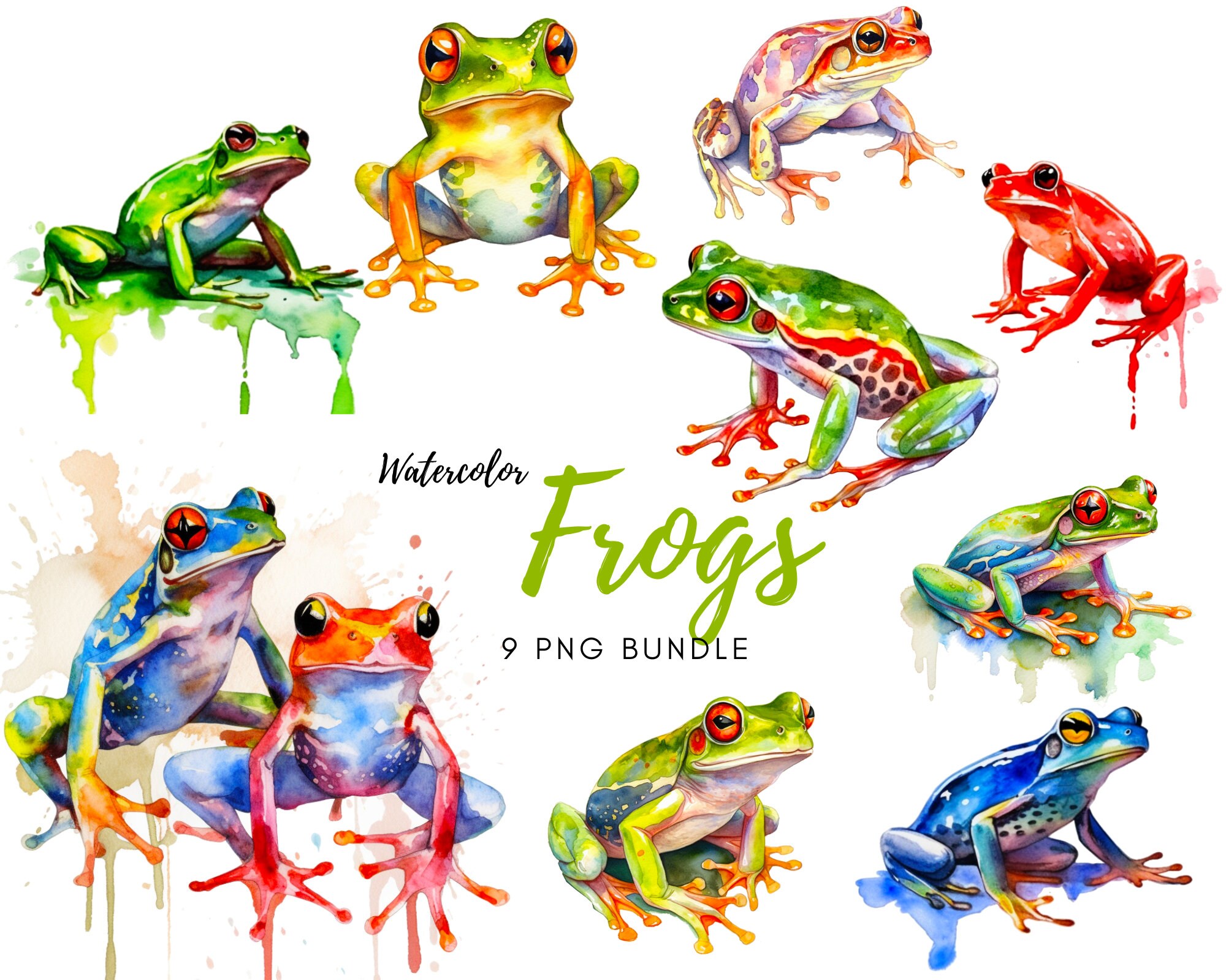 Frog Art, Watercolor Frog Clipart, Watercolor Frogs, Frog Clipart