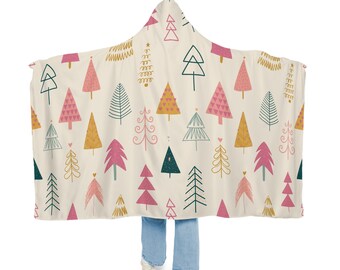 Coperta con cappuccio Pink Tree, coperta oversize con cappuccio, sherpa, pile, mantello per adulti, coperta indossabile, regalo per lei, Natale, campeggio