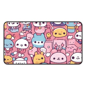 Kawaii Desk Mat, Cute Cat Pink Anime Aesthetic, Gaming, Green, Purple, large, xlarge