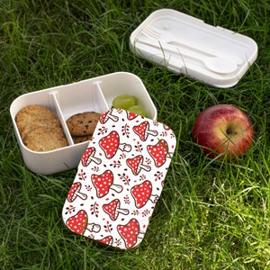 Pilz-Bento-Box für Erwachsene, niedliches Mittagessen für Erwachsene, japanisches Holz, Cottagecore-Holz, koreanische Lebensmitteltasche