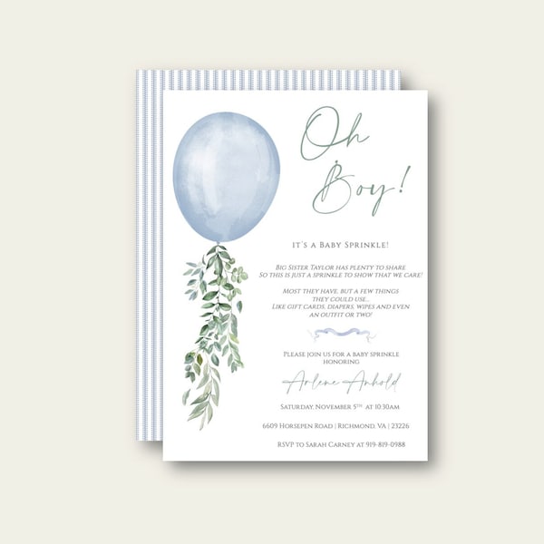 Oh Boy Invitation, Baby Sprinkle Invitation, Baby Shower Invitation, Boy Baby Shower, Boy Baby Sprinkle