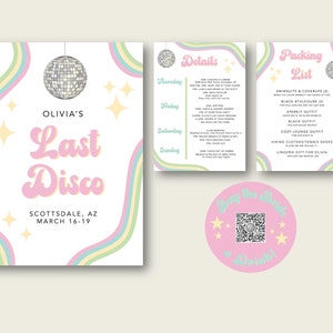 PRINTED OR DIGITAL Disco Bachelorette Party Invitation, Last Disco Invite, Disco Bachelorette Theme, Disco Bachelorette Itinerary