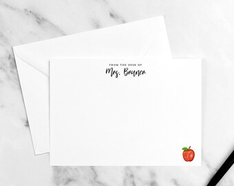 Teacher Stationery, Personalized Notecards, Personalized stationery, monogram stationery, thank you card, teacher appreciation, red apple