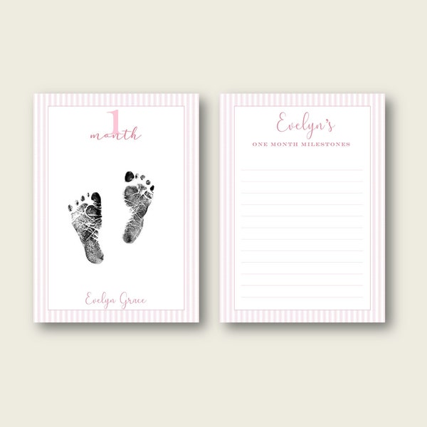 Digital or Printed Personalized Monthly Milestone Cards, Footprint Milestone Cards, Baby Milestone Cards, Girl Milestone Card