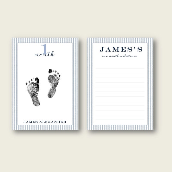 Printed or Digital Personalized Monthly Milestone Cards, Footprint Milestone Cards, Baby Milestone Cards, Watercolor Milestone Card,