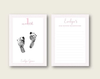 Digital or Printed Personalized Monthly Milestone Cards, Footprint Milestone Cards, Baby Milestone Cards, Girl Milestone Card