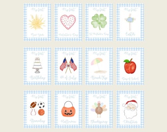 Cartes d'étapes saisonnières imprimées ou numériques, cartes d'étapes pour bébés, cartes d'étapes aquarelles, cartes d'étapes vichy bleu