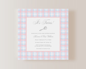 Twins Baby Shower Invitation, Couples Baby Shower Invitation, Gender Neutral Baby Shower Invitation, Gender Reveal Invitation, Pink and Blue