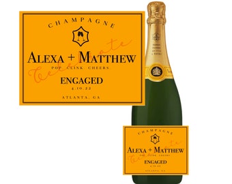 PRINTED Custom Champagne Label, Orange Champagne Label, Engagement Gift, Custom Engagement Gift