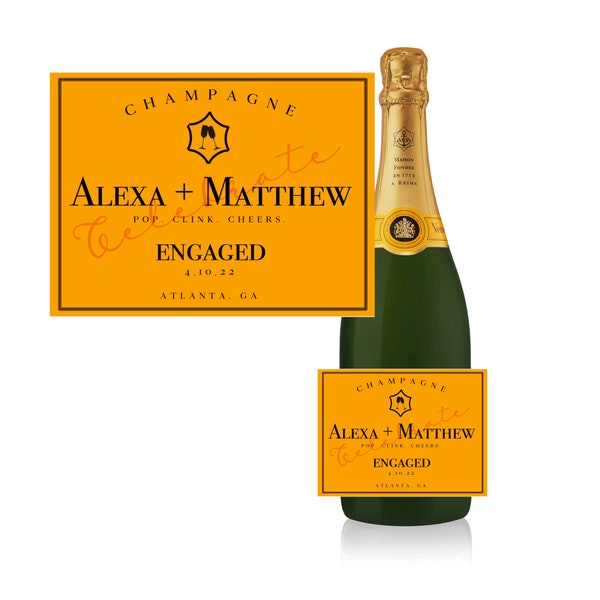 PRINTED Custom Champagne Label, Orange Champagne Label, Engagement Gift, Custom Engagement Gift