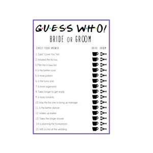Friends Themed Game, Couples Shower Game, Friends Shower Game, He said she said, Guess Who, Friends Themed Shower, Bridal Game, Party Game