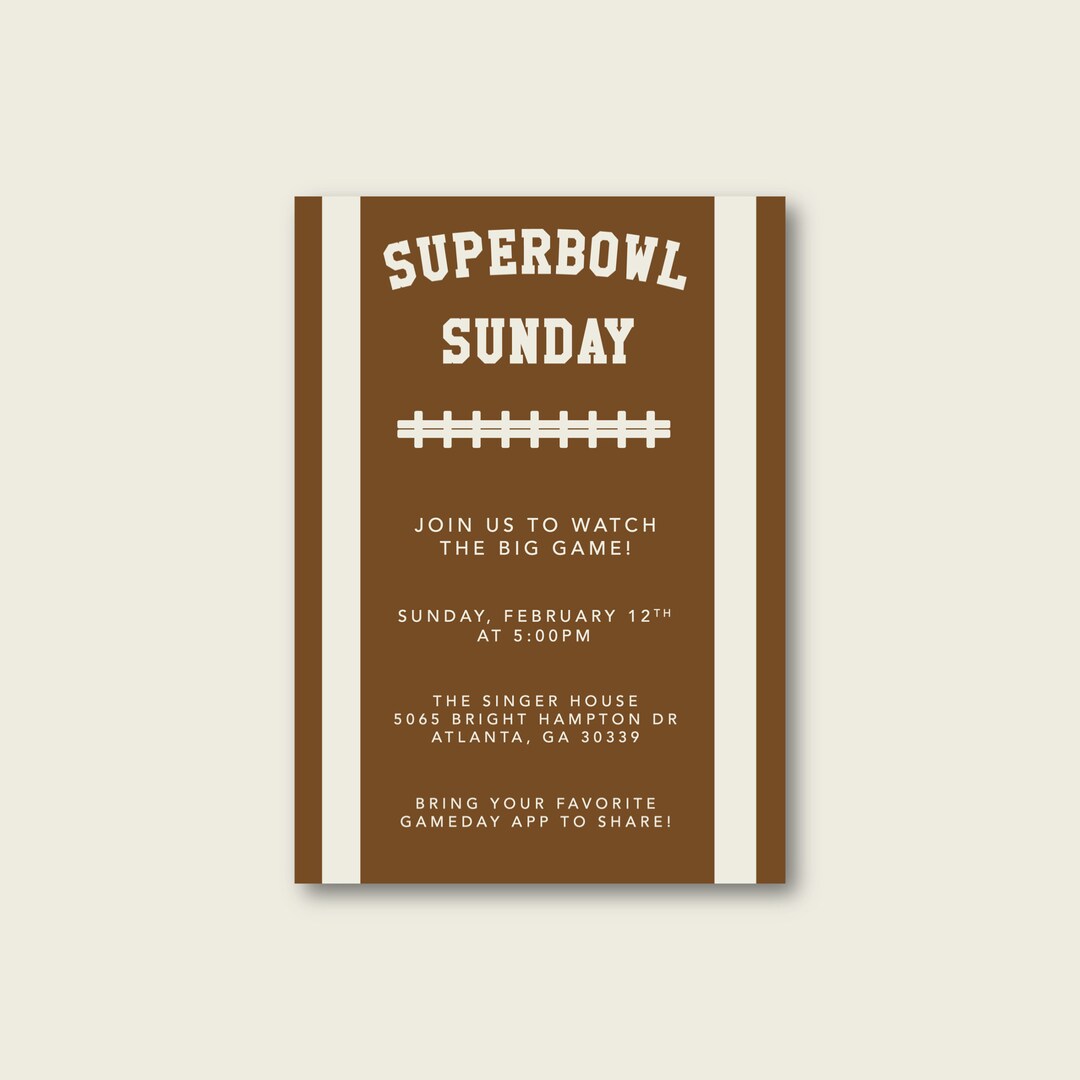 DIGITAL Super Bowl Party Invitation, Super Bowl Invitation, Football