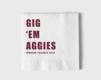 Custom Game Day Napkins, Texas A and M Napkins, Custom Tailgate Napkins, College Football Napkins, Texas AM Football Napkins