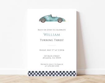 Race Car Invitation, Race Car Birthday Invitation, Race Car Birthday Invite, Race Car Themed Birthday Party