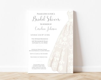 Bridal Shower Invitation, Bridal Gown Invite, Wedding Shower Invitation, Sweet and Elegant Bridal Invite