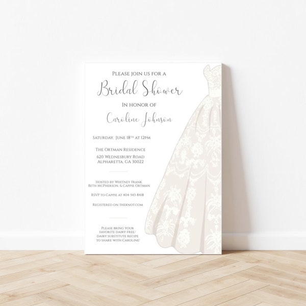 Bridal Shower Invitation, Bridal Gown Invite, Wedding Shower Invitation, Sweet and Elegant Bridal Invite