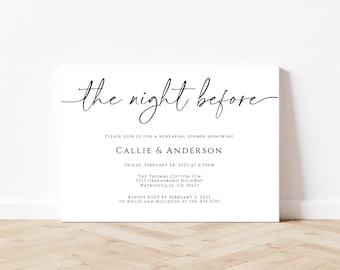 Faire-part pour le dîner de répétition imprimé ou numérique, la veille de l'invitation, invitation minimaliste pour le dîner de répétition