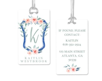 Luggage Tag, Bag Tag, Personalized Bag Tag, Suitcase Tag, Personalized laminated bag Tag, Monogram Crest Bag Tag
