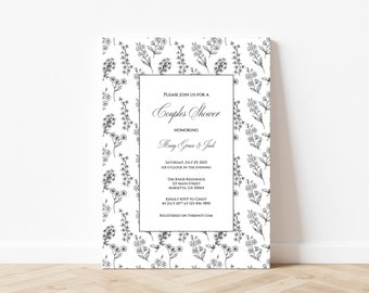 PRINTED OR DIGITAL Couples Shower Invitation, Black and White, Couples Shower Invitation, Formal Shower Invitation, Blue Crest Invitation,