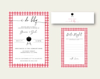PRINTED I Do BBQ Shower Invitation, Couples shower invitation, Red Gingham, Grilling Out Invitation, Backyard BBQ