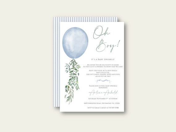 Oh Boy Invitation, Baby Sprinkle Invitation, Baby Shower Invitation, Boy Baby Shower, Boy Baby Sprinkle