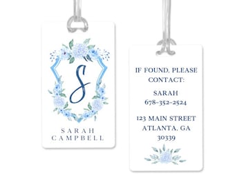 Luggage Tag, Bag Tag, Personalized Bag Tag, Suitcase Tag, Personalized laminated bag Tag, Monogram Crest Bag Tag
