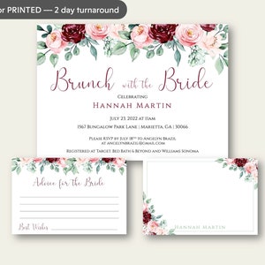 Brunch with the Bride invitation, Maroon and pink and greenery