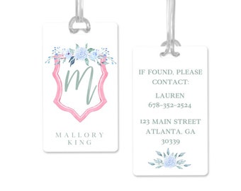 Luggage Tag, Bag Tag, Personalized Bag Tag, Suitcase Tag, Personalized laminated bag Tag, Monogram Crest Bag Tag