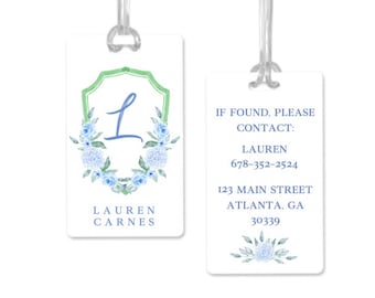 Luggage Tag, Bag Tag, Personalized Bag Tag, Suitcase Tag, Personalized laminated bag Tag, Monogram Crest Bag Tag
