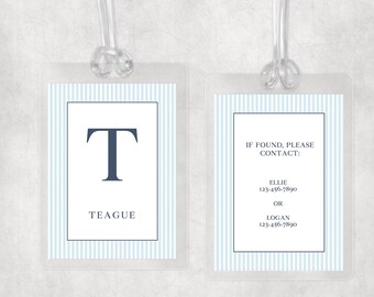 Blue Striped Diaper Bag Tag, Luggage Tag, Bag Tag, Personalized Bag Tag, Suitcase Tag, Personalized laminated bag Tag, Monogram Bag Tag