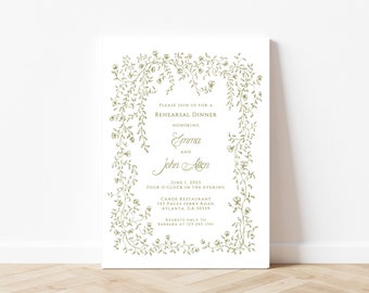 Olive Floral Invitation, Rehearsal Dinner Invitation, Couples Shower Invitation, Engagement Party Invitation, Elegant Invitation