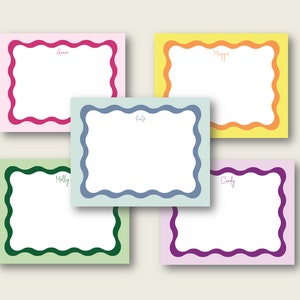 Customizable Wavy Border Stationery, Thank You Notes, flat notecards, thank you cards, personalized stationery, colorful stationery