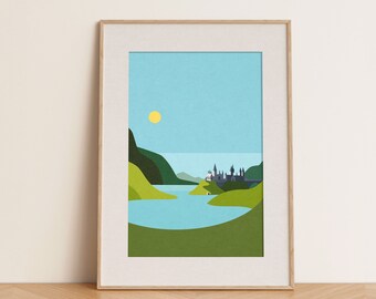 Magic School Castle Wall Art at Mid Day, Magic Wizard School Wall Art, Minimalist Hog warts Art, HP Fan Art