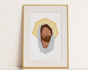 Modern Portrait of Jesus Christ Wall Art, Abstract Christian Art, Religious Minimalist Wall Art, Mid Century Modern Art Print