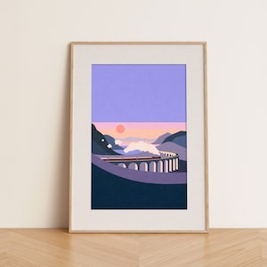 Magic School Express PRINTABLE Wall Art at Sunset, Wizard School Train Landscape Art, Minimalist Train Art, Hog warts Express Fan Art