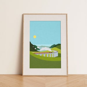 Magic School Express Wall Art at Mid Day, Wizard School Train Landscape Art, Minimalist Train Art, Hog warts Express Fan Art