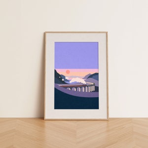 Magic School Express Wall Art at Sunset, Wizard School Train Landscape Art, Minimalist Train Art, Hog warts Express Fan Art