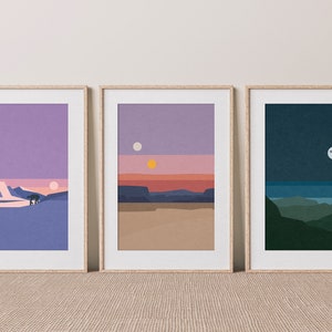 Star Wars Wall Art, Tatooine Endor Hoth Set of 3 Art Prints, Star Wars Inspired Minimalist Wall Art, Modern Star Wars Art Print