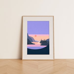 Arte de la pared del castillo de la escuela mágica al atardecer, arte de la pared de la escuela del mago mágico, arte minimalista de las verrugas del cerdo, arte de los fans de HP