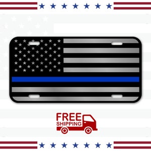 Pro Police Thin Blue Line American Flag Kennzeichen Matt Schwarz 040 Aluminium Heavy Duty Patriot USA Automarke USA